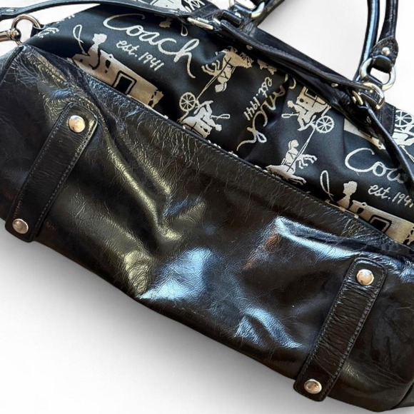 Coach Black & White Leather Shoulder Bag Y2K Graphic Print Statement Piece - Picture 4 of 5